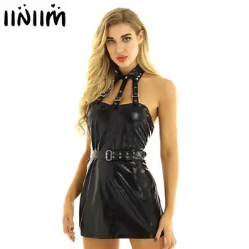 

Womens Sexy Cosplay Costumes Hot Police Mini Dress with Belt Fantasia Doll Uniform Clubwear Latex Bodycon Cocktail Party Dress