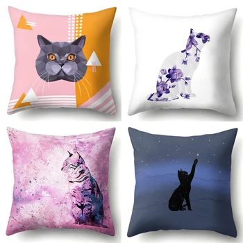 

Cute Cat Cushion Cover Cat and Butterfly Pillow Cover for Sofa Home Chair Animals Throw Decorative Pillows 45*45cm