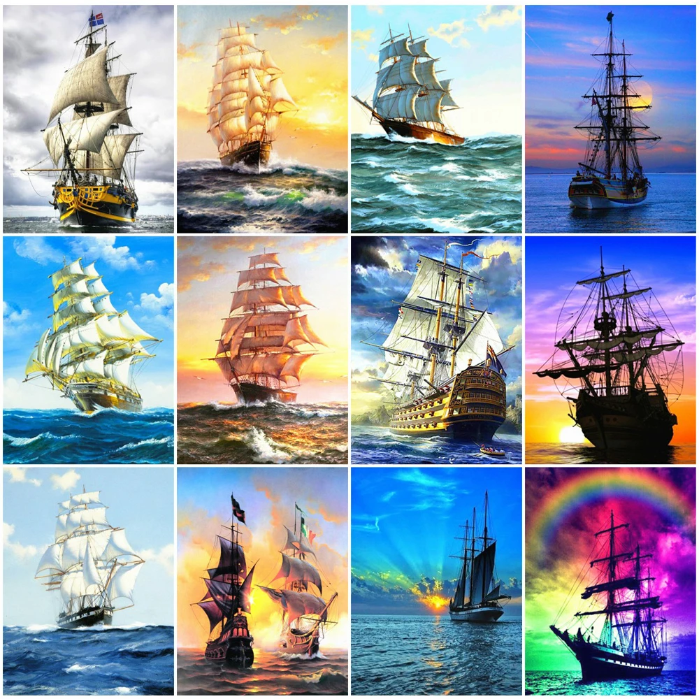 EverShine 5D DIY Diamond Embroidery Painting Landscape Mosaic Art Sailboat Picture Of Rhinestones Set Decor For Home | Дом и сад