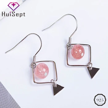 

HuiSept 925 Sliver Jewelry Earrings with Pink Crystal Gemstones Prismatic Triangle Shaped Drop Earrings for Women Wedding Party