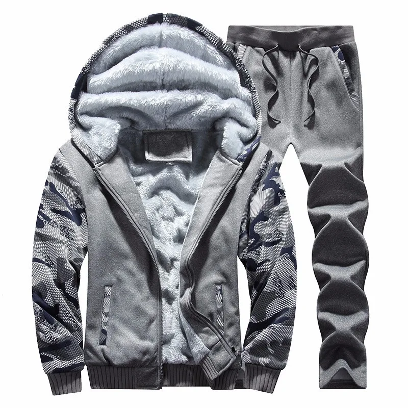 New Winter Tracksuits Men Sportswear Sets Thick Fleece Hoodies+Pants Suit Zipper Hooded Sweatshirt Set Male Hoodie Leisure Suits
