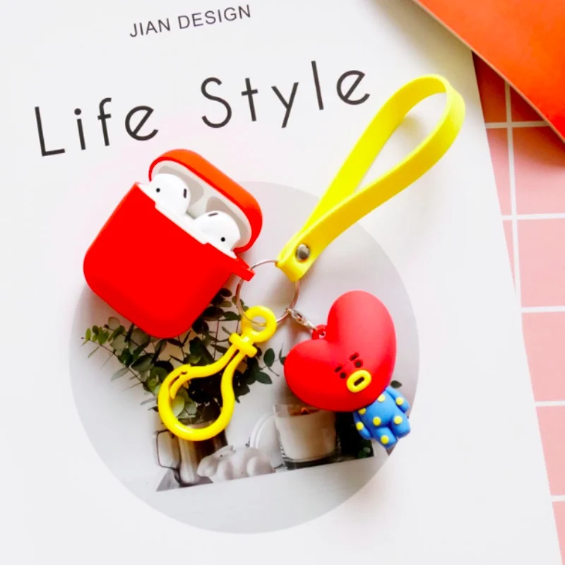 

Lovely Bluetooth Earphone Case For Airpods Accessories Protective Cover Bag Anti-lost Ring Strap Cute Cartoon Silicone Bag