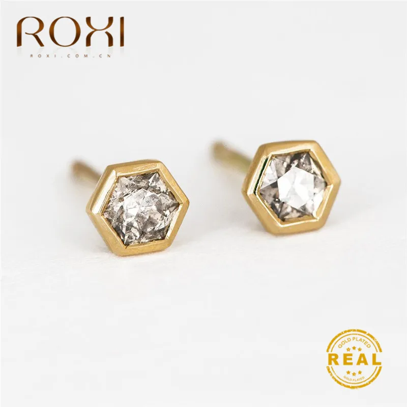 ROXI модные ювелирные изделия маленькие серьги-гвоздики для женщин австрийский кристалл шестигранный геометрический циркониевый камень кристалл серьги вечерние подарок