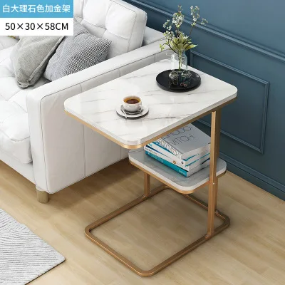 JOYLOVE Creative Living Room Small Tea Table Sofa Corner Iron Frame Coffee Table Sofa Side Table With One Shelf Square Gold Shelf