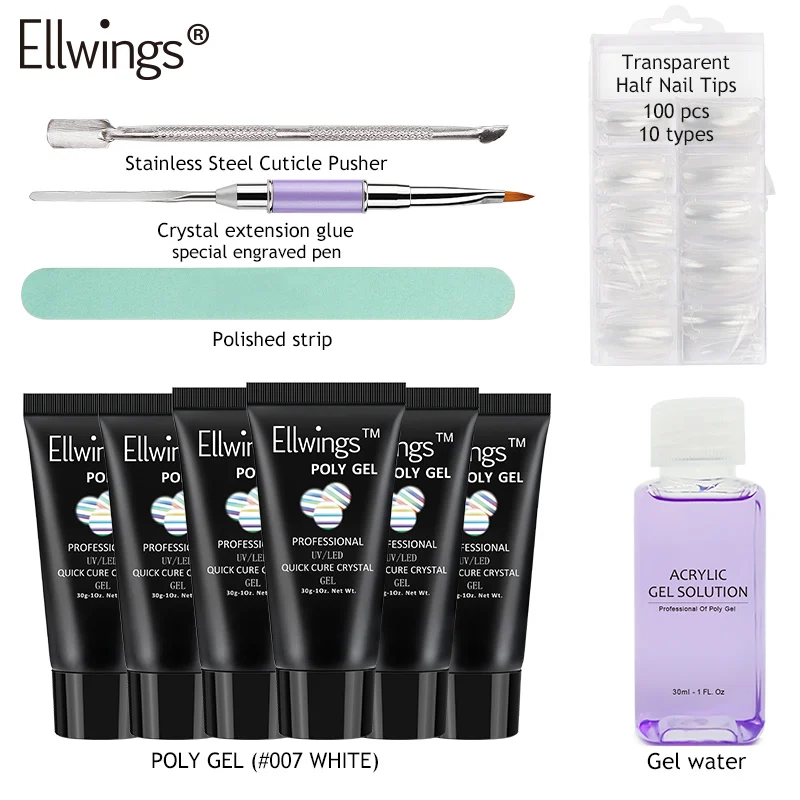 Ellwings 30 г, 6 цветов, полигель для наращивания ногтей, набор гелей, кристальная резинка, желе, полигель, быстрое наращивание ногтей, камуфляж, УФ светодиодный лак