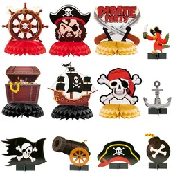 12Pcs/set Pirate Honeycomb Birthday Tabletop Decoration Centerpieces Table Topper Captain Skeleton Anchor Shaped for Children