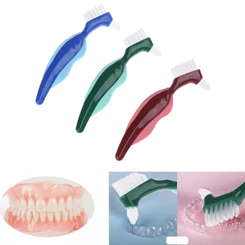 

NEW Oral Care Tool Soft Rubber Non-grip Handle Double Sided Denture Cleaning Brush Multi-Layered Bristles False Teeth Brush