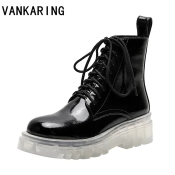 

women ankle martin boots woman new 2020 patent leather white transparent sole platform boots non-slip wear-resistant ankle boots