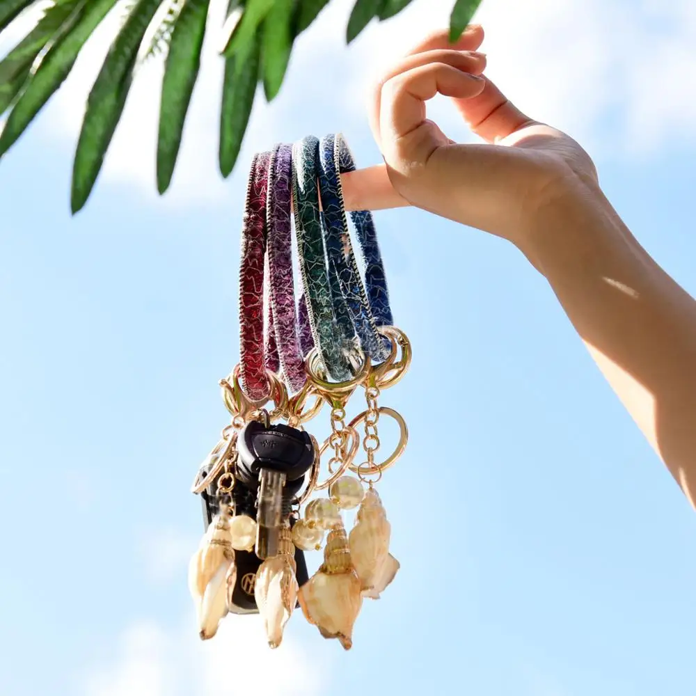 

Bangle Keychain bangel key ring Leather shell Key Chains for Women Boho Key Ring Bag Charm Jewelry Gift for Friends Drop Shipping