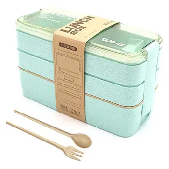 

Portable Wheat Straw Environmental Protection Lunch Box Office Crisper Solid Color Microwave Heated Lunch Box