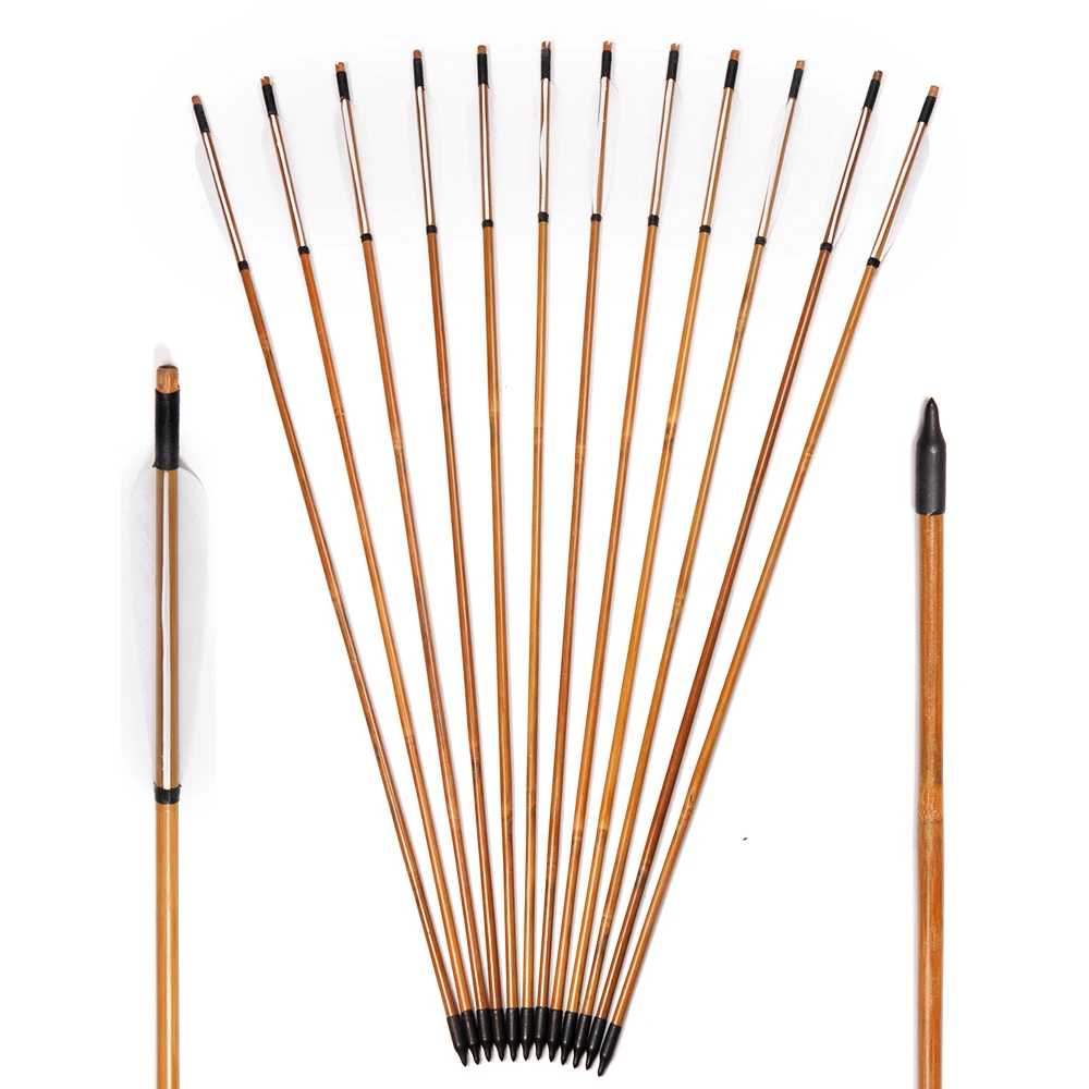 

31 Inches Bamboo Arrow Spine 500 with Turkey Feather for Compound Bow Hunting Shooting Practice
