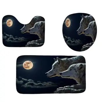 

4PCS/Set Wolf Shower Curtain Bath Curtain Waterproof Polyester 449C