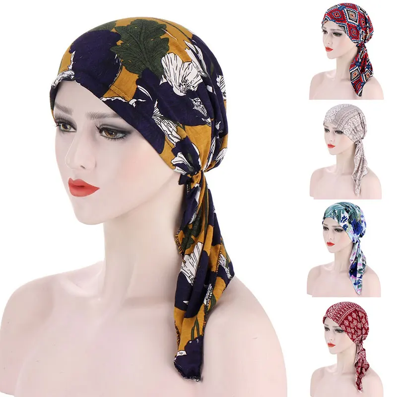 

Women Muslim Turban Hat Resuable Head Accessories Headscarf Bonnet Round Head Cover Sleep Hat Muslim Women Printed Hijabs Hats