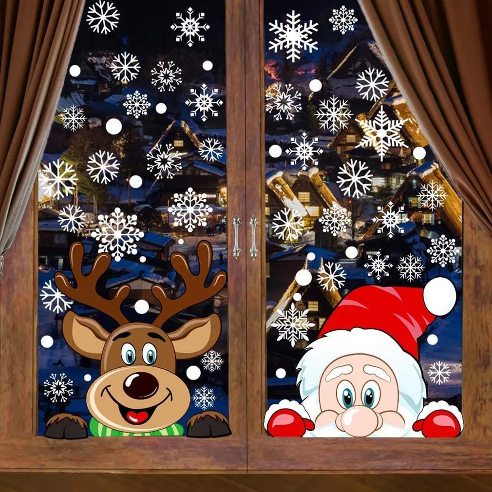 Christmas Stickers Socks Santa Elk Bear Window Glass Removable Decor Decals Home 