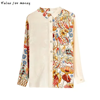 

Silk Real Shirts Womens Tops and Blouses Long Sleeve Blouse Spring Autumn Korean Fashion Clothing Women Blusas F5003 YY2609