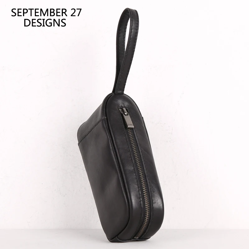 

Clutch Bag Men First Layer Leather Luxury Top-end Cowhide Phone Wallet Fashion Organizer Money Bag Women Casual Handbag Black