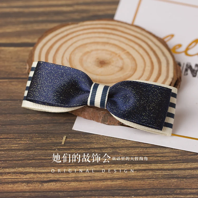 Hair Clip Hand made Sweet Navy Style Starry sky Dark Blue headdress Hair Ornaments Japanese Cute Bowknot stripe Handmade Hair Clip Cosplay - Цвет: Hair Clip