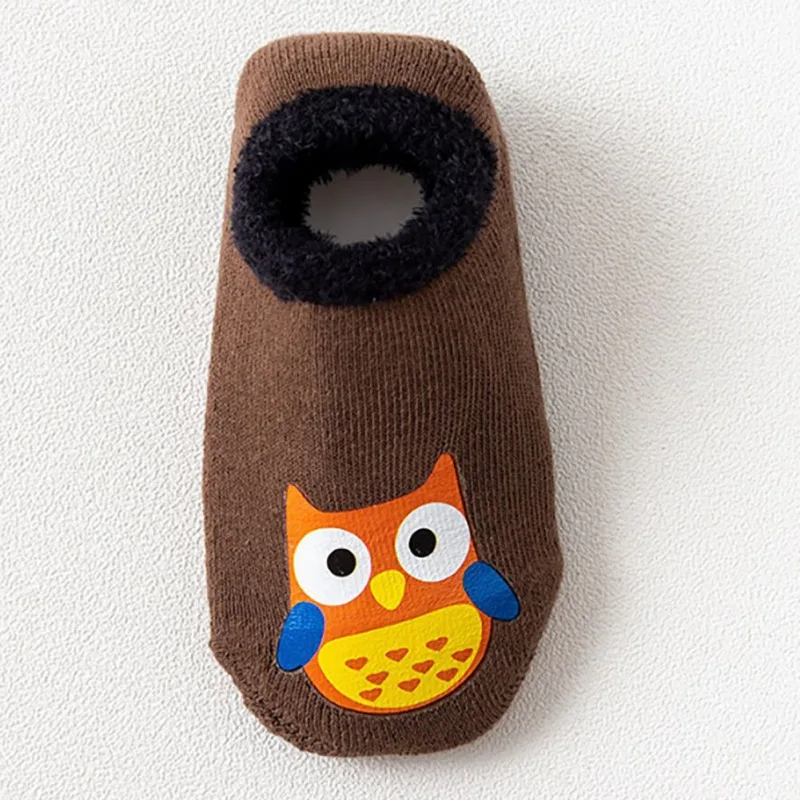 Носки для малышей; сезон осень-зима; повседневные модные детские Нескользящие хлопковые носки-тапочки с милым рисунком Совы; детские Тапочки - Цвет: MV0128K