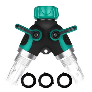 

2 Way Splitter Hose Connector Metal Garden Hose Splitter Outdoor Faucet with Comfortable Rubberized Grip Easy to Open