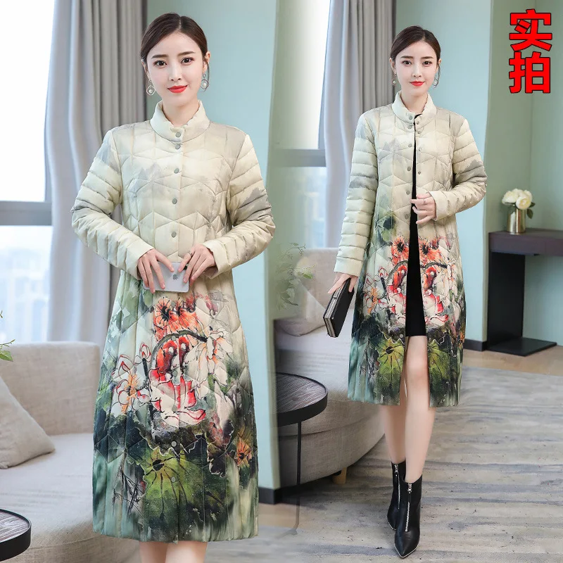 

Nk8019 Imitated Silk Fabric down Jacket Cotton-padded Clothes Women's Mid-length 2018 Light & Fashionable Coat Retro Slim Fit Sl