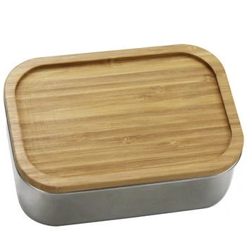 

304 Stainless Steel Lunch Box With Wooden Lid Japanese Style Lunch Box Square Sushi Bento Box For Family School Picnic Food Cont
