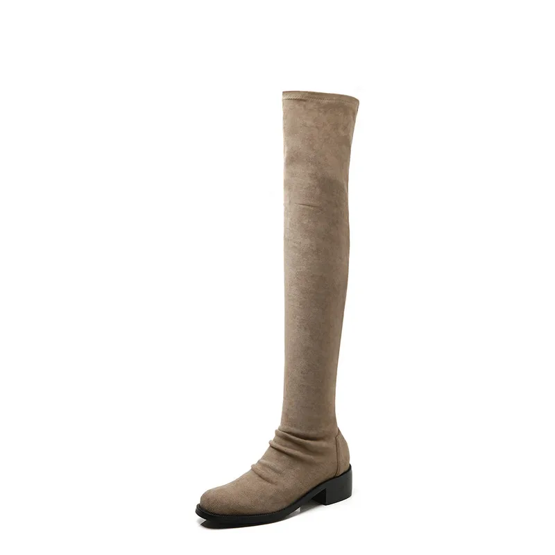 khaki not fur ASUMER/; Новое поступление; Сапоги выше колена; Женские однотонные обтягивающие сапоги; сезон осень-зима; женская обувь для выпускного в европейском стиле - Цвет: khaki not fur