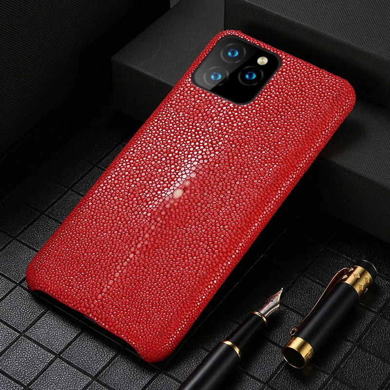 Красный Роскошный чехол для iPhone 11 Pro Max из натуральной жемчужной рыбьей кожи, кожаный чехол для iPhone 11/Pro/Max, чехол s fundas - Цвет: Красный