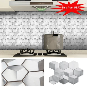 

Aluminum Self Adhesive Tile Stickers Ceramic Peel and Stick Wall Decoration 3D Metal Backsplash Tile Sticker for Kitchen 1 Sheet