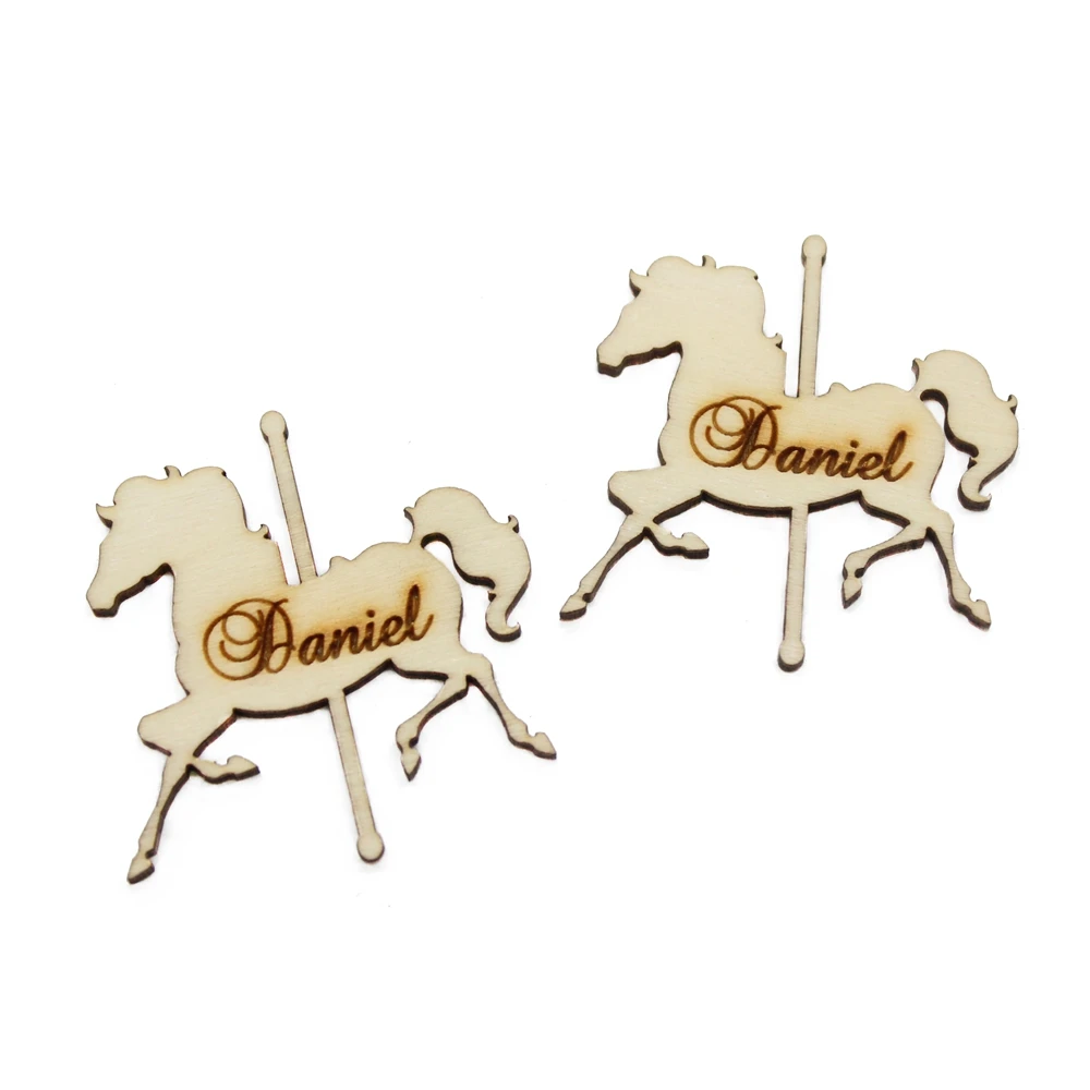  6cm Personalized Engraved Mirror Wood Baby Name Horse Invitation Card Wooden Baby Shower Chocolates - 4.00054E+12