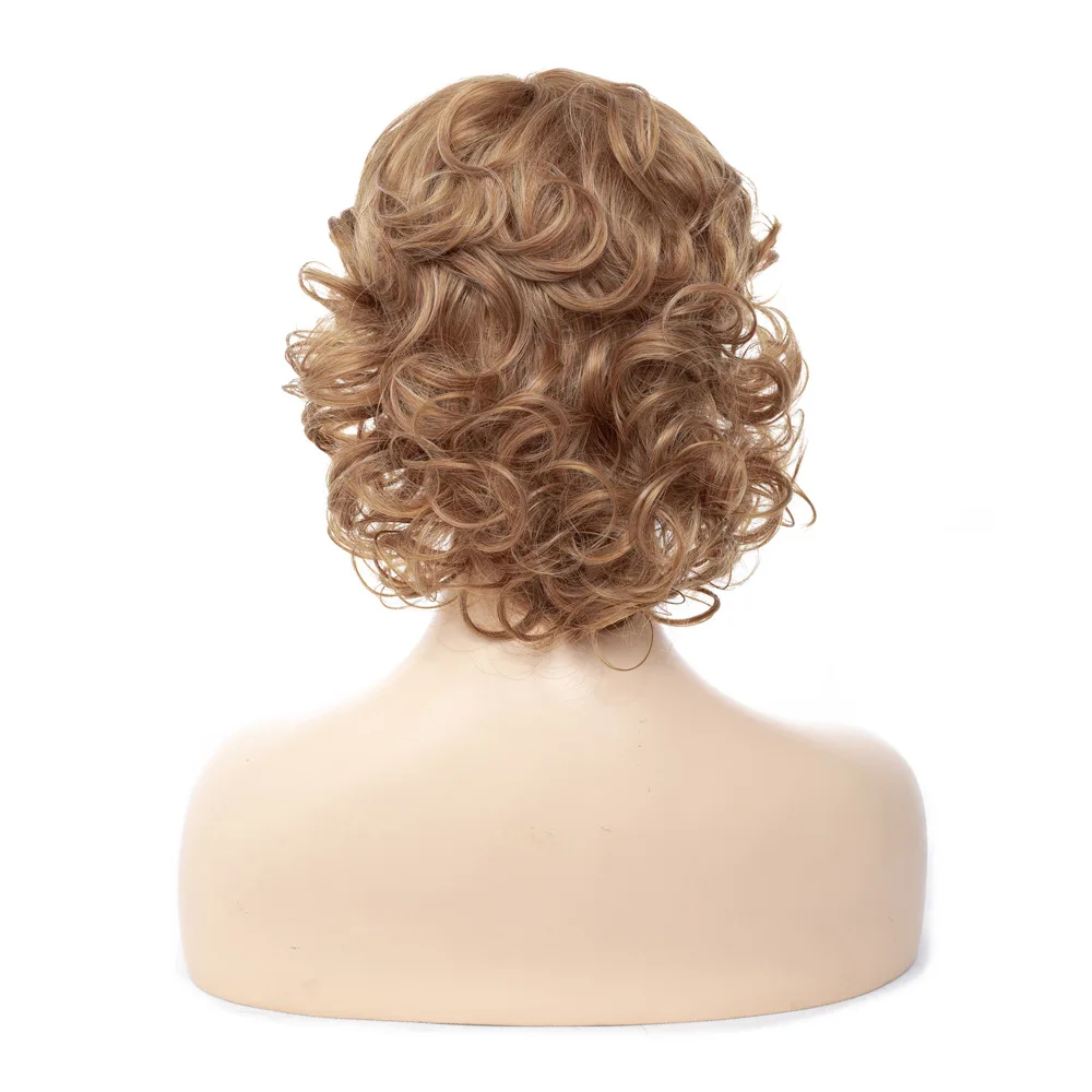 LIHUI Women's Short Hair Synthetic Wig Curled bangs Brown Party Stage play Wigs for everyday use