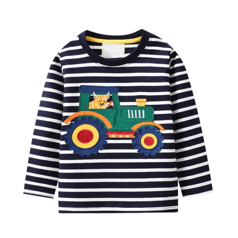 Boys T-Shirt Blouses Cars-Trucks Kids Tees Long-Sleeve Children Baby-Boy Stripes Cotton