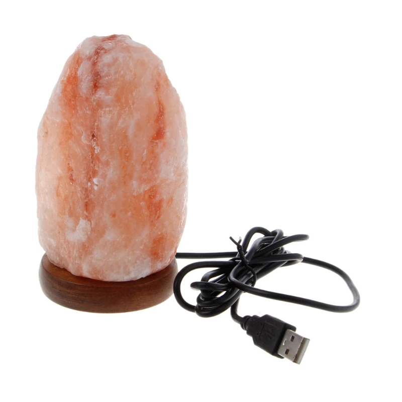 

Hand Carved USB Wooden Base Himalayan Rock Salt Lamp Air Purifier Night Light Dropshipping