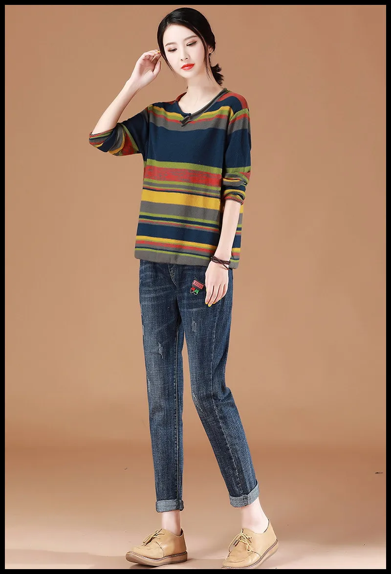 High-grade new women's retro pattern design casual all-match comfortable soft breathable fashion no-iron noble rainbow pullover High-grade new women's retro pattern design casual all-match comfortable soft breathable fashion no-iron noble rainbow pullover