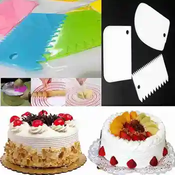 

3 Pcs/set Cream Plastic Squeegee Cake Cutting Knife Baking Pastry Tools Color Scraper Decor Kitchen Baking Tool