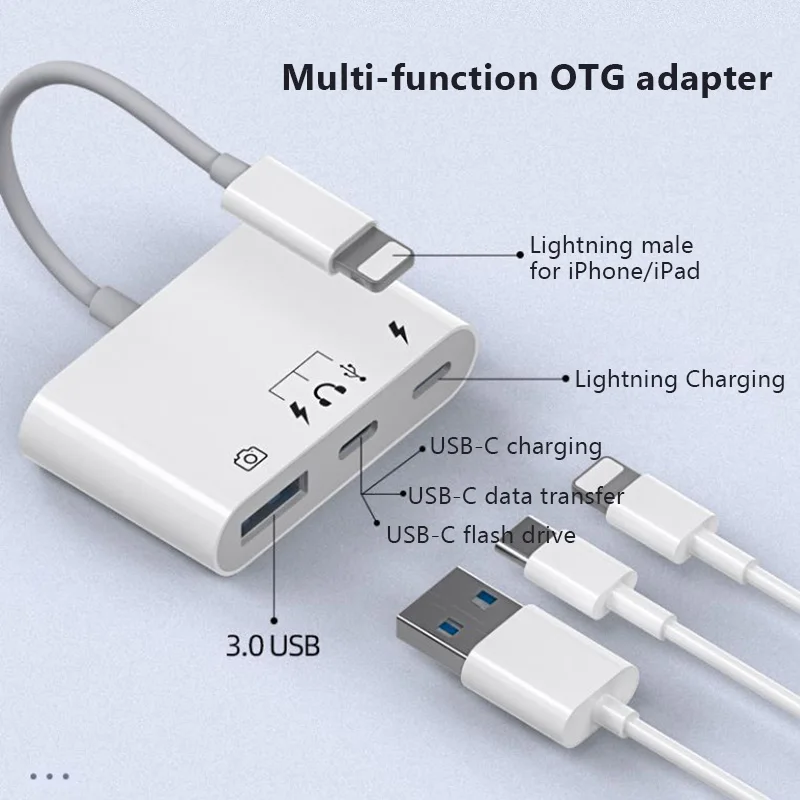 OTG USB Adapter for Lightning to type c U disk charger camera headphone mouse data transfer for iPhone 7 8 11 12 X XS pro ios 14