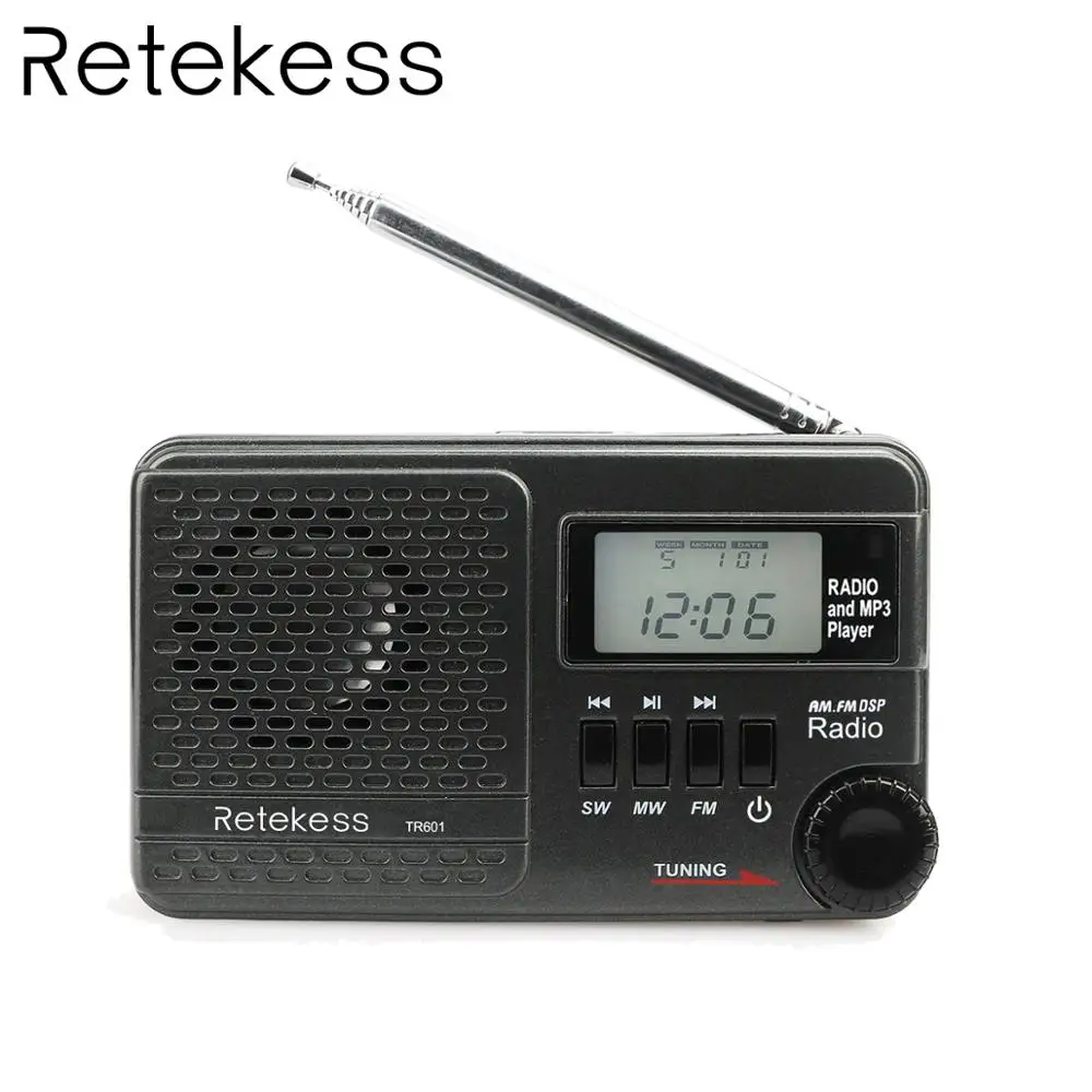 Цифровые часы RETEKESS радио TR601 DSP FM AM SW приемник динамик с Mp3 плеером Поддержка Micro SD