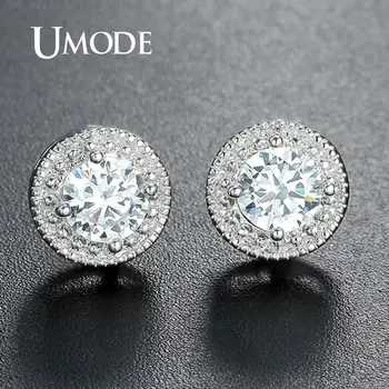 

UMODE White Gold Round 0.5ct Stud Earrings for Women Girls Simple Cubic Zirconia Earrings Fashion Jewelry Accessories UE0259X