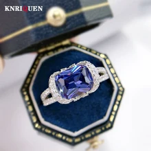 

2021 Trend 100% Silver 925 Rings for Girlfriend Vintage 7*9mm Sapphire High Carbon Diamond Finger Ring Party Fine Jewelry Gift