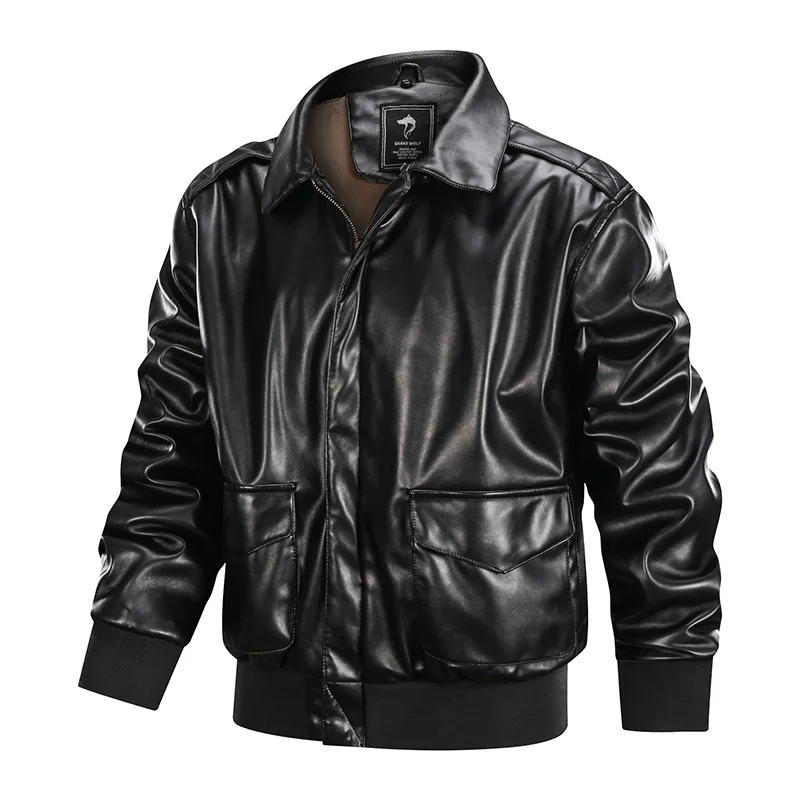 Mcikkny Winter Men Pu Leather Jackets Coats Motorcycle Air Force Leather Jackets Outwear For Male Size XS-XXL Windbreak (2)