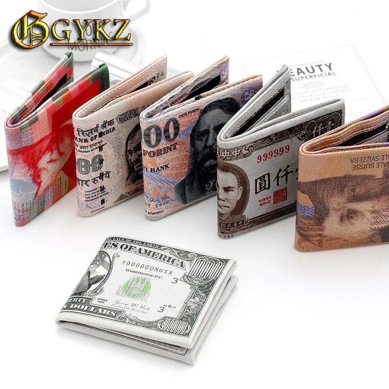 

Creative Short Money Pattern Wallets Unisex Fashion Personality Brand Pu Leather Purse Print Coin Pocket Card Holder Wholesale