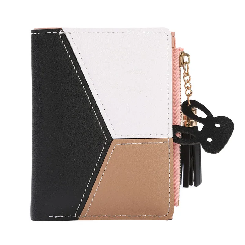 

2019New Wallet Short Women Wallets Zipper Purse Patchwork Fashion Panelled Wallets Trendy Coin Purse Card Holder Leather
