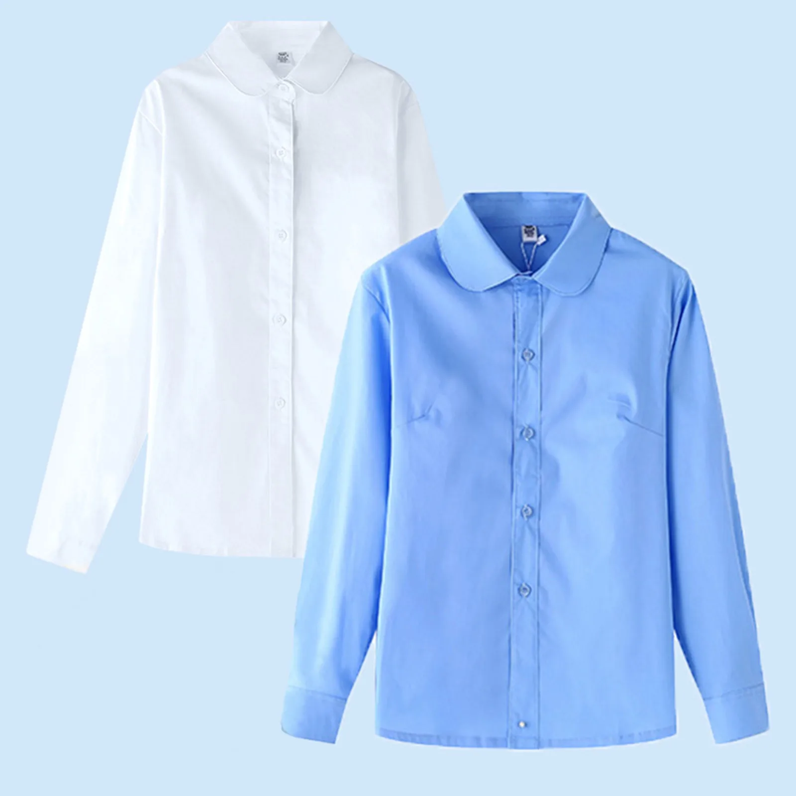 Autumn Teen Baby Girls Button Shirts Tops Turn-down Collar White Blouse Formal Wear Kids Spring Cotton School Uniform Set