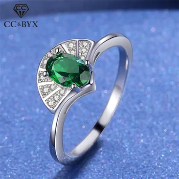 

CC Vintage Jewelry Rings For Women Pure 925 Silver Peacock Green Fan-Shaped Temperament Ring Cubic Zirconia Wedding Anel CC1592