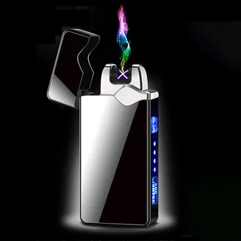

New Cool USB Rechargeable button Double Arc Plasma electric Lighter LED Power Display Metal Windproof electric lighters