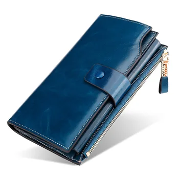

Large Capacity oil-wax Genuine Leather Wallet Women Vintage Multifunctional Cowhide anti-theft Wallet Type Unisex