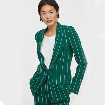

Spring 2020 Women Suit Green Vertical Stripe Blazer New Coat Fashion Jacket High Waist Casual Pants Office Lady Elegant Party