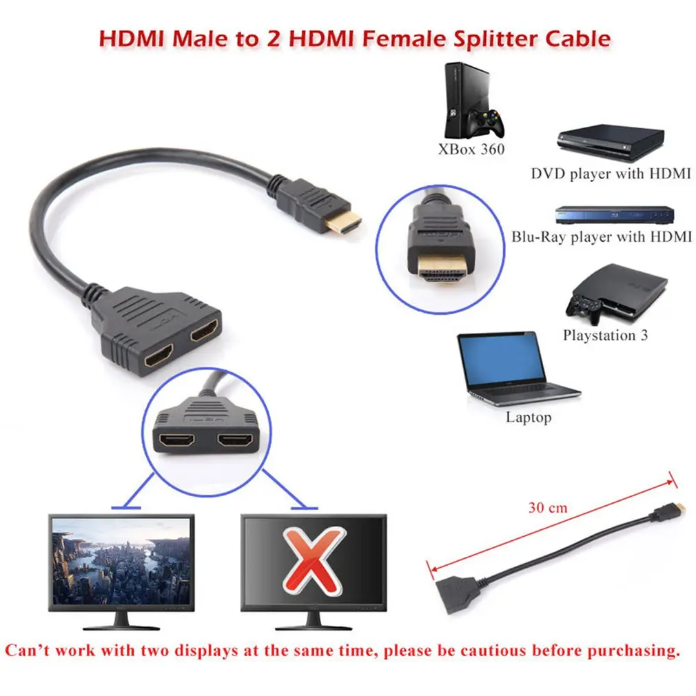 1 в 2 Выход Hdmi конвертер Соединительный кабель шнур 2 двухпортовый Y сплиттер 1080p