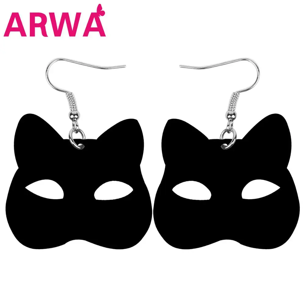 ARWA Acrylic Halloween Big Hollow Anime Black Cat Kitten Mask Earrings Drop Dangle For Girls Teen Festival Gift Charms | Украшения и