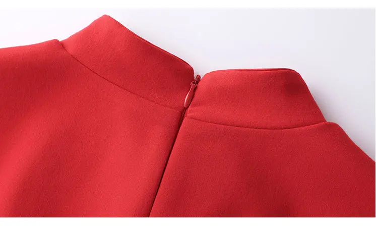 High Quality New Autumn Party Red Black Dress Women Lurex Embroidery Floral 3/4 Sleeve Bodycon Sheath Dress Plus Size XXXXL