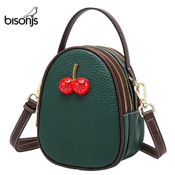 

BISONJS Leather Luxury Handbags Women Bags Designer Large Capacity Female Shoulder Bag Cherry Crossbody Bag B1710